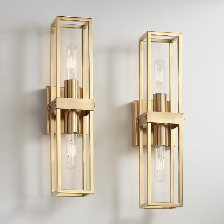 Image 1 Possini Euro Fabrian 18 1/4" Brass Modern Luxe Wall Sconce Set of 2