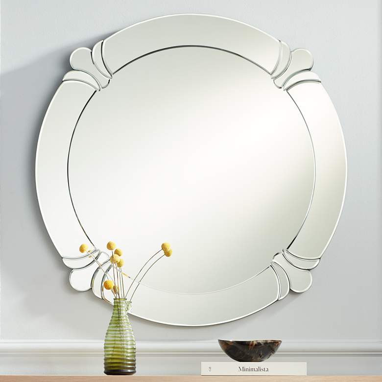 Image 1 Possini Euro Fabrina Silver 32 inch Round Wall Mirror