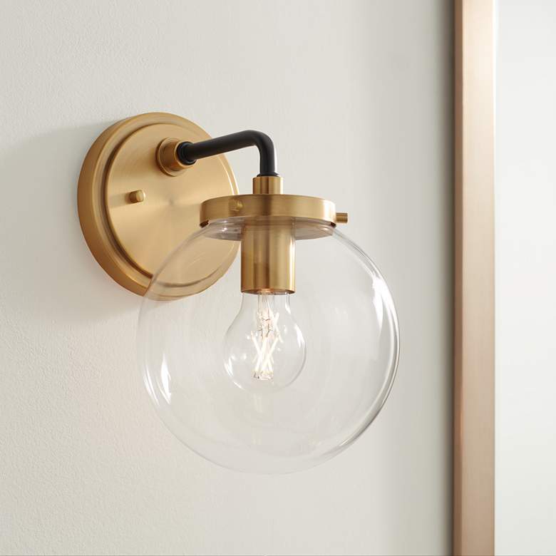 Image 1 Possini Euro Fairling 10 1/2" High Gold Glass Globe Wall Sconce