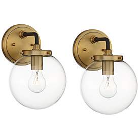 Image1 of Possini Euro Fairling 10 1/2" High Gold Globe Wall Sconce Set of 2