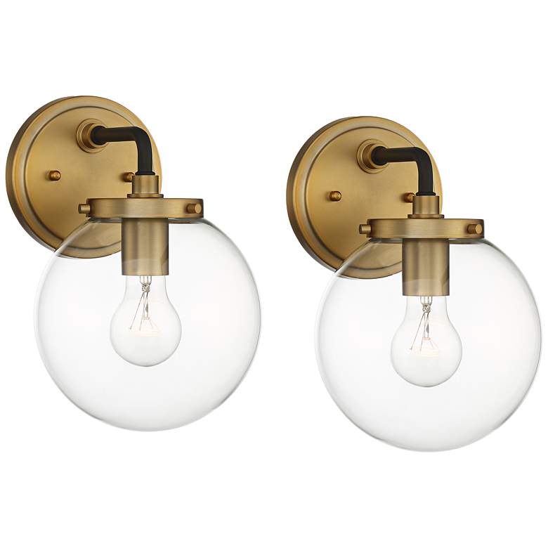 Image 1 Possini Euro Fairling 10 1/2" High Gold Globe Wall Sconce Set of 2