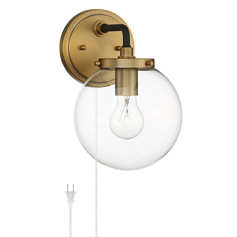 Image 1 Possini Euro Fairling 10 1/2 inchH Gold Glass Globe Plug-In Wall Sconce
