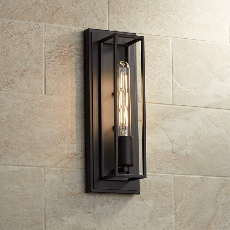 Image 1 Possini Euro Faizah 13 1/2" High Bronze Box Wall Sconce