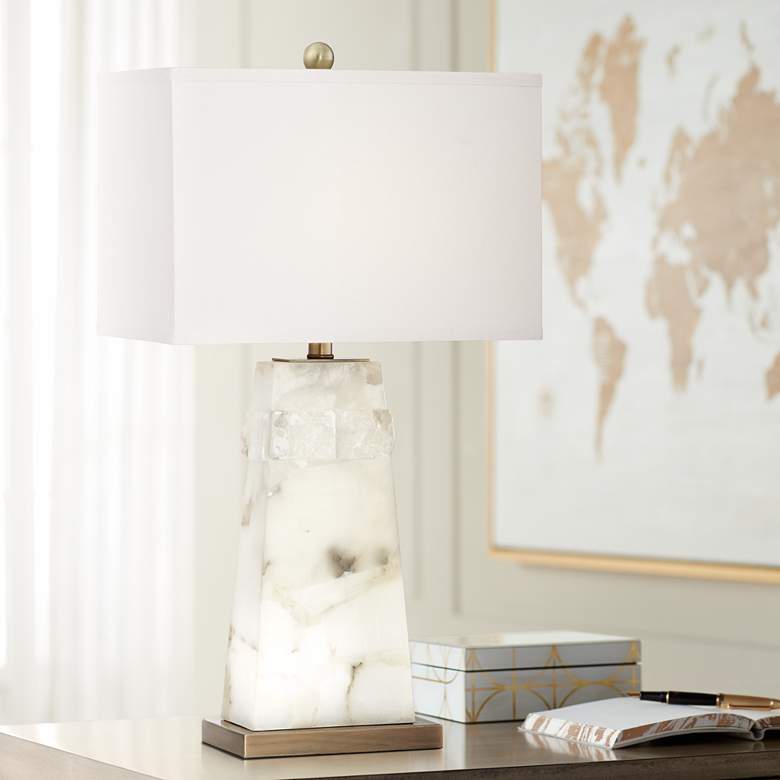 Image 1 Possini Euro Faux 27" Faux Alabaster Marble Lamp with Night Light