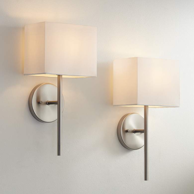 Image 1 Possini Euro Favreau 16 1/4 inch High Brushed Nickel Wall Sconce Set of 2