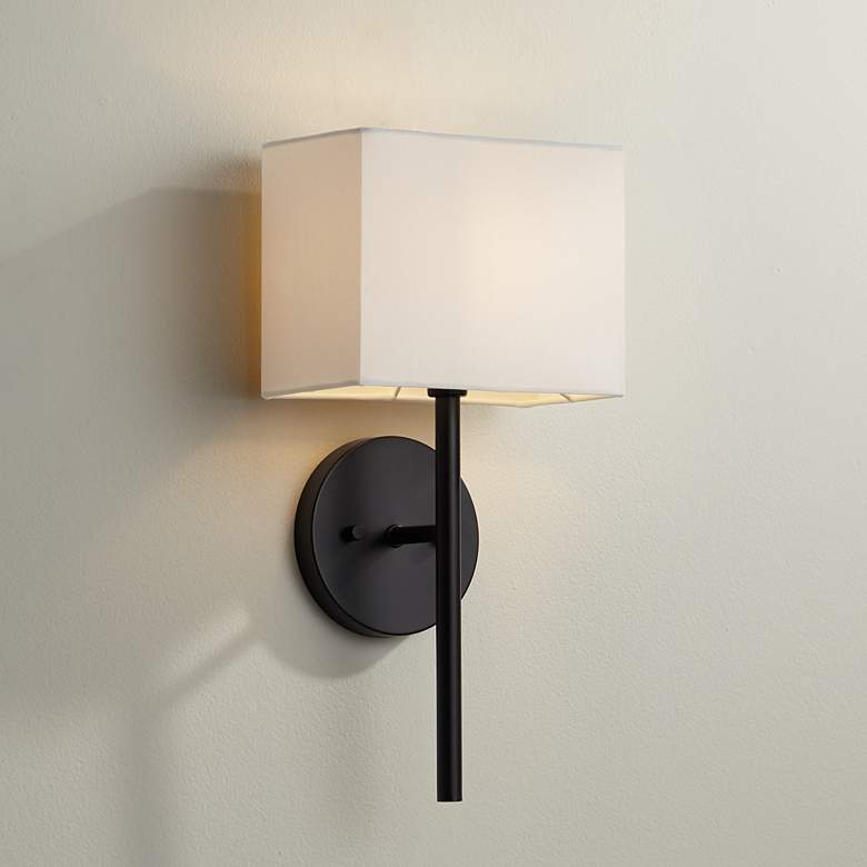 Image 1 Possini Euro Favreau 16 1/4" High Linen and Black Finish Wall Sconce