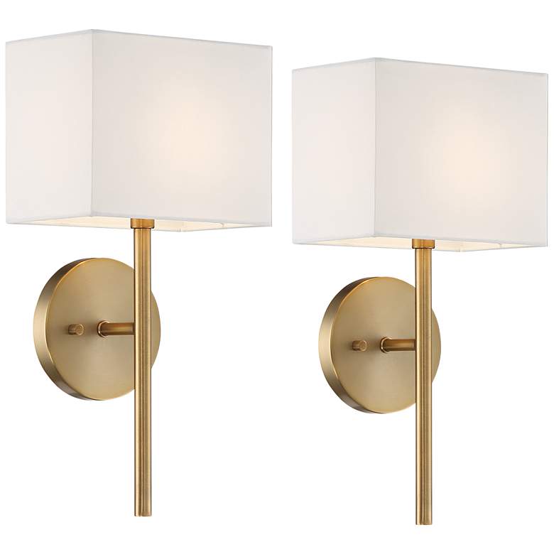 Image 2 Possini Euro Favreau 16 1/4 inch High Warm Brass Wall Sconce Set of 2