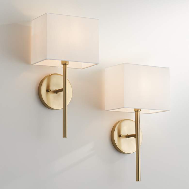 Image 1 Possini Euro Favreau 16 1/4 inch High Warm Brass Wall Sconce Set of 2