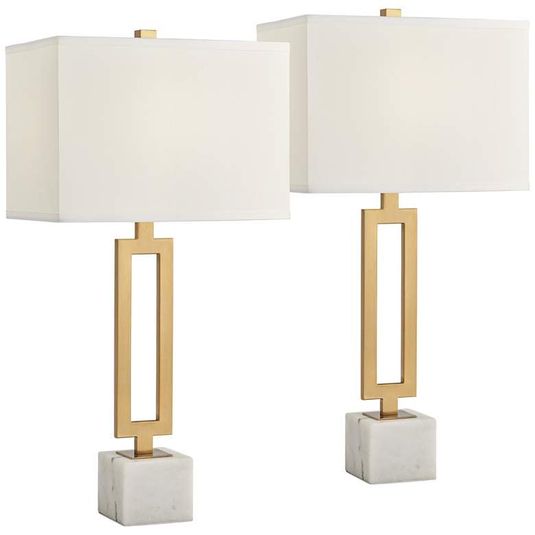 Image 1 Possini Euro Felipe 28 1/4 inch High Marble and Gold Table Lamps Set of 2