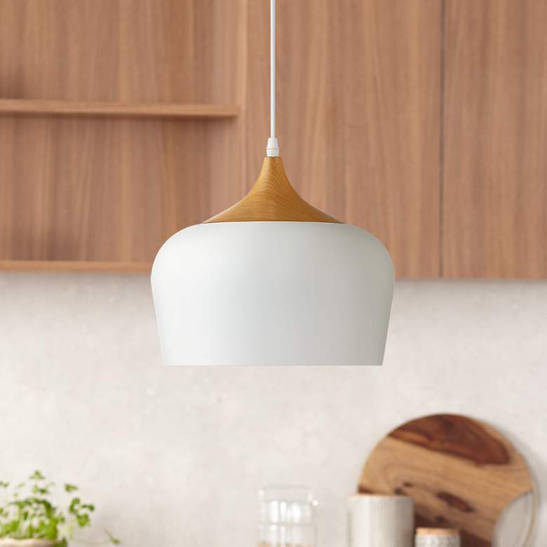 Image 1 Possini Euro Felton 11 1/2"W White Aluminum and Faux Wood Mini Pendant