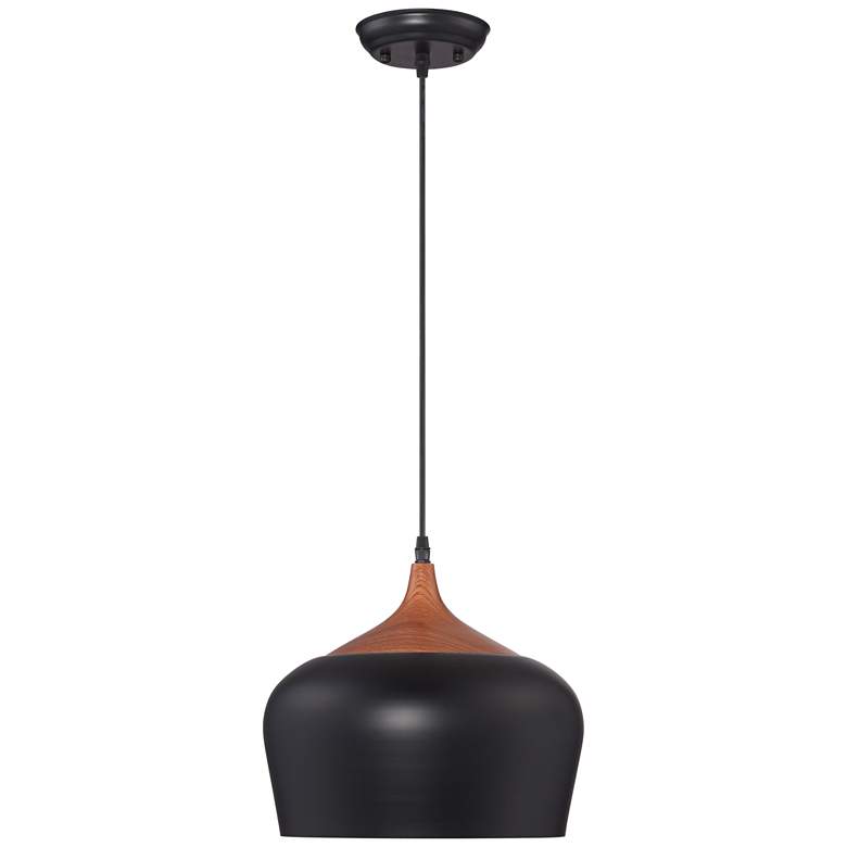 Image 3 Possini Euro Felton 12" Wide Black and Faux Wood Modern Mini Pendant