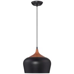 Possini Euro Felton 12" Wide Black and Faux Wood Modern Mini Pendant