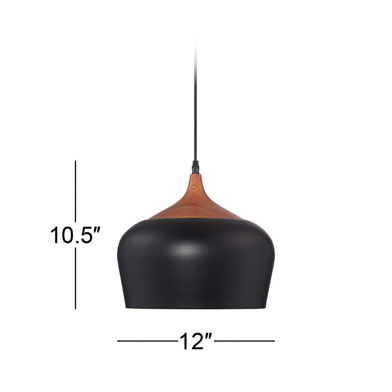 Possini Euro Felton 12&quot; Wide Black and Faux Wood Modern Mini Pendant more views