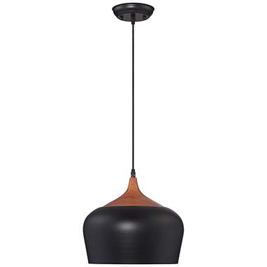 Possini Euro Felton 12" Wide Black and Faux Wood Modern Mini Pendant