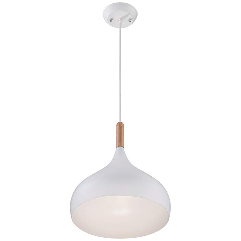 Image 7 Possini Euro Felton 13" Wide White and Wood Modern Mini Pendant more views