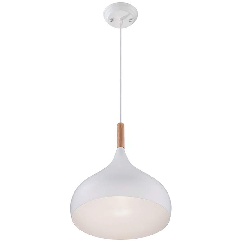 Image 7 Possini Euro Felton 13 inch Wide White and Wood Modern Mini Pendant more views