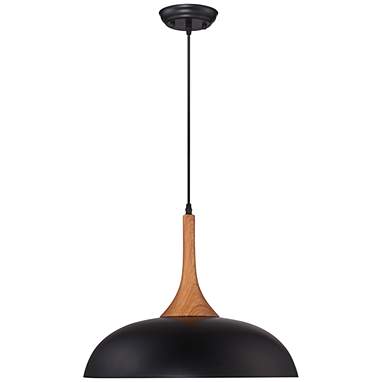 Possini Euro Felton 17 3/4" Black and Wood Finish Modern Dome Pendant