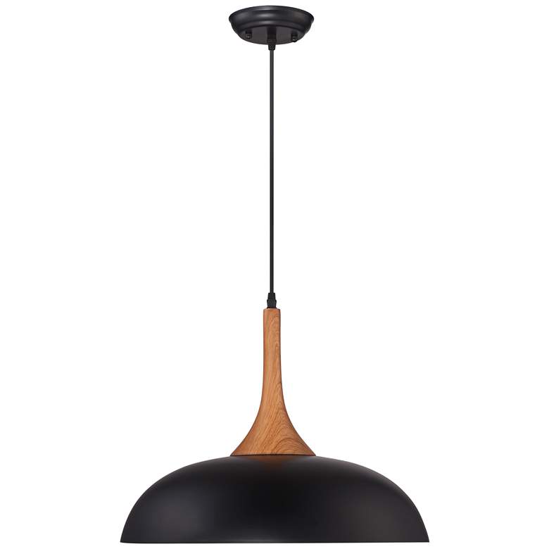 Image 3 Possini Euro Felton 17 3/4" Black and Wood Finish Modern Dome Pendant