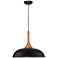 Possini Euro Felton 17 3/4" Black and Wood Finish Modern Dome Pendant