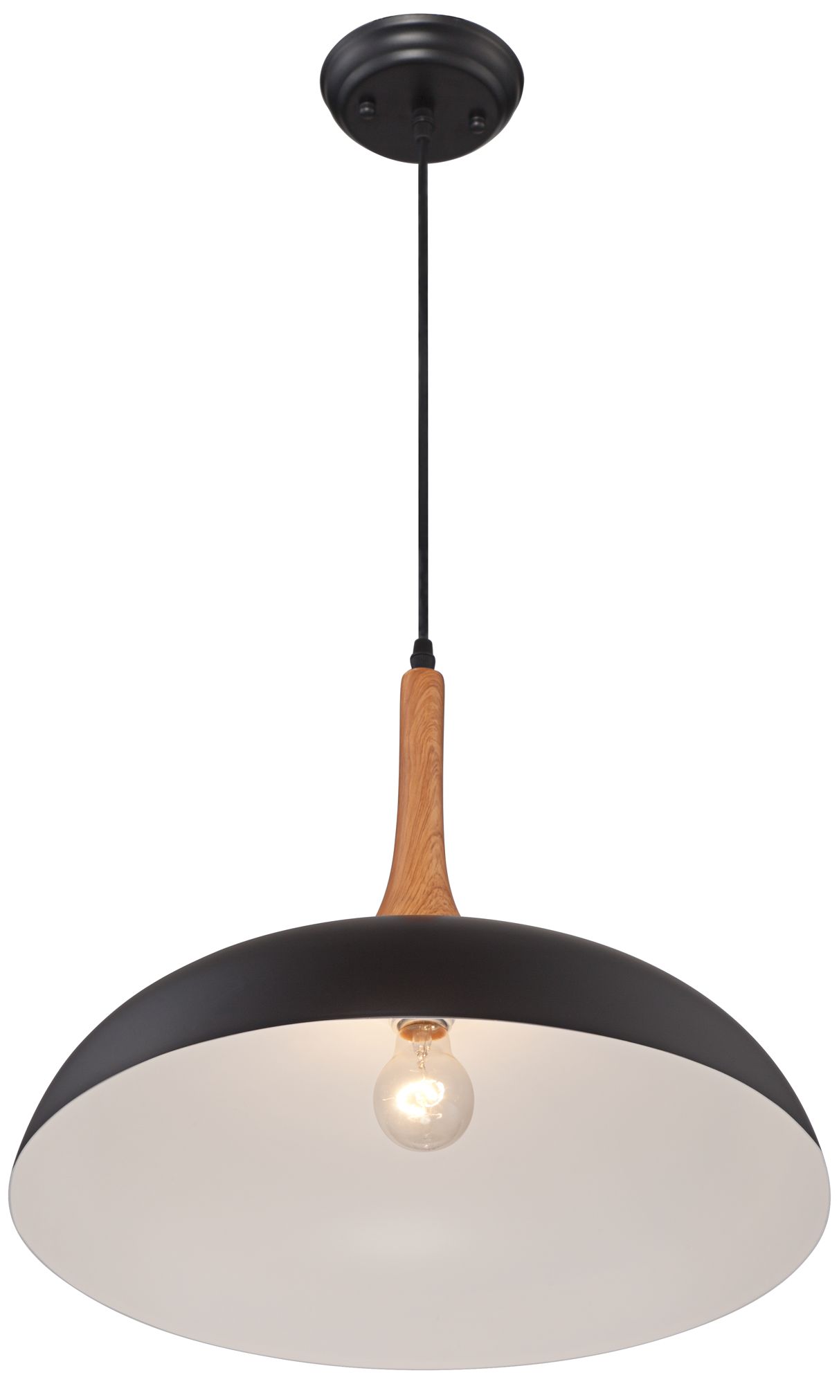 Possini Euro Felton 17 3/4" Black and Wood Finish Modern Dome Pendant in scene