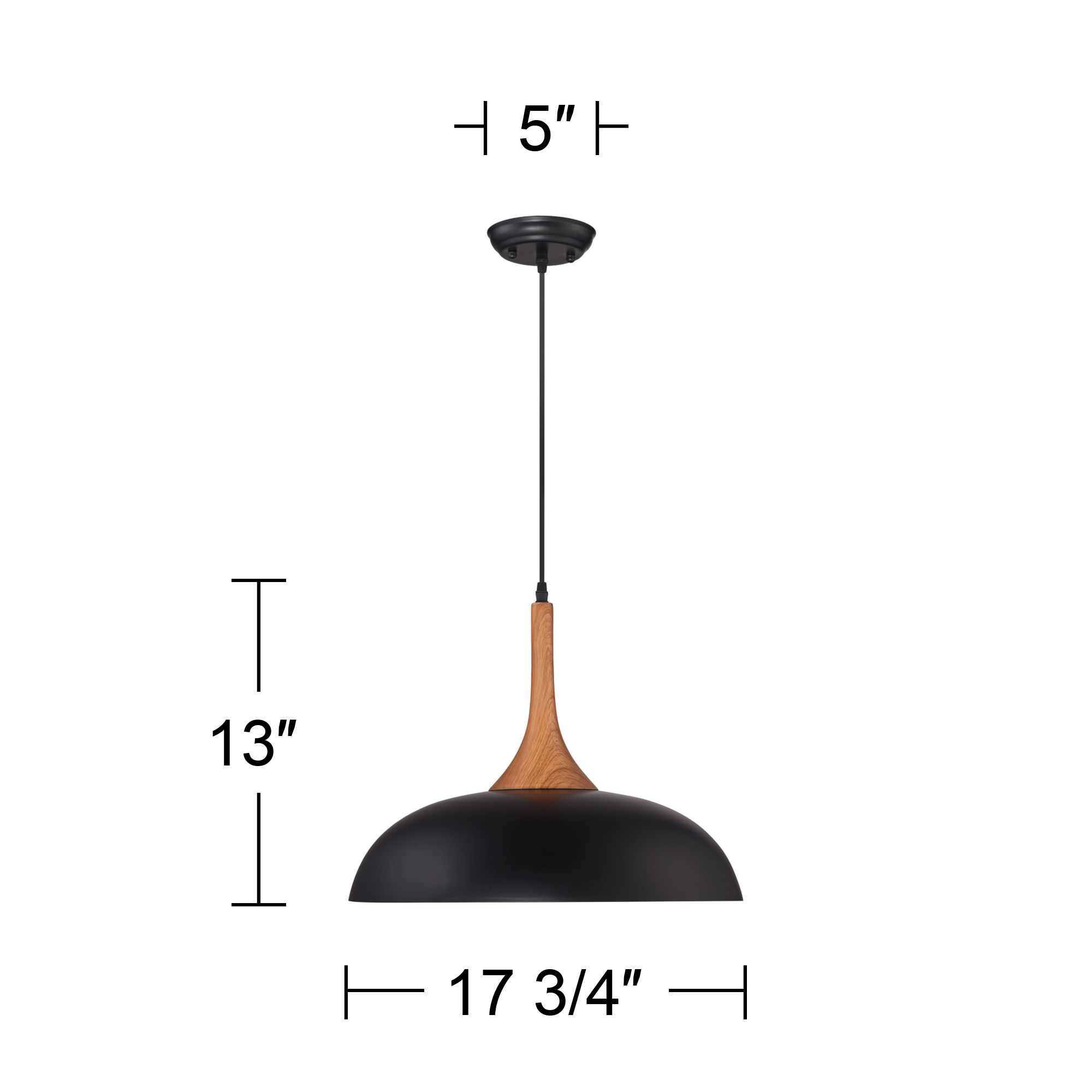 Possini Euro Felton 17 3/4" Black and Wood Finish Modern Dome Pendant in scene