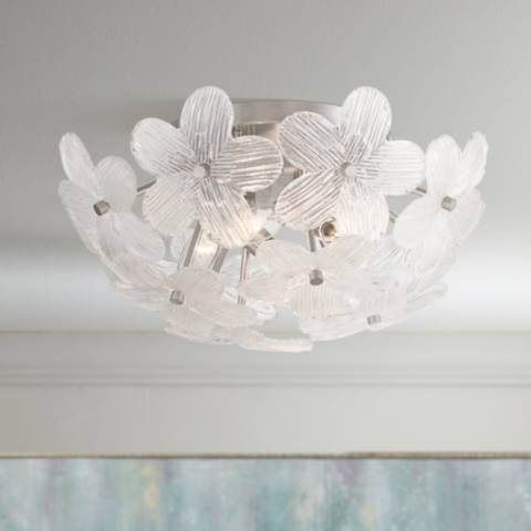 Colliflower Fixture Brushed Nickel Vintage Glass Flower Flush Mount - #8708F | Lamps Plus