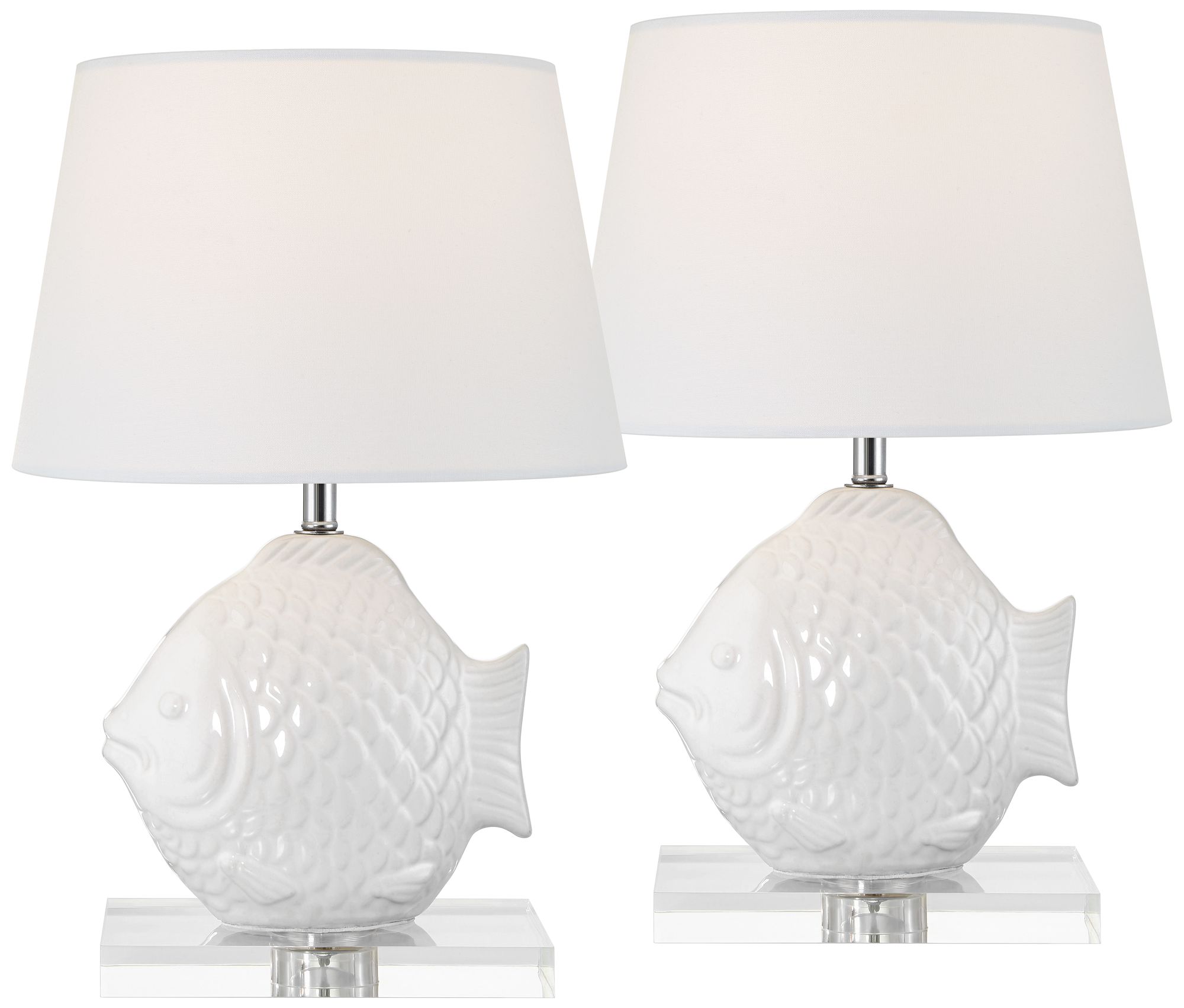 Image 2 Possini Euro Finely 13 1/2"H Tropical Fish White Ceramic Lamp Set of 2