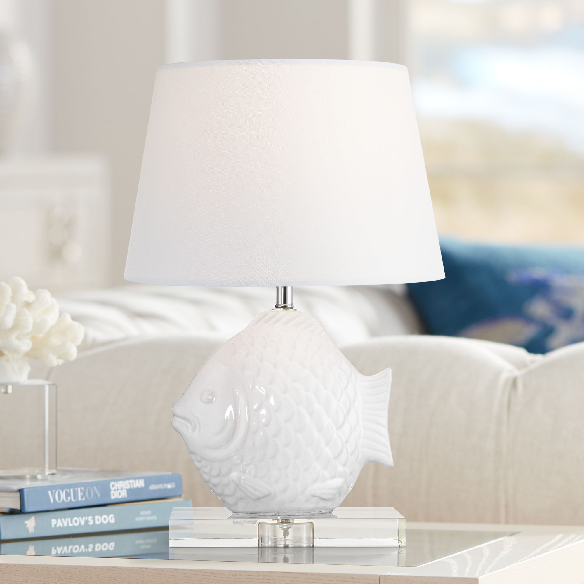 Watch A Video About the Finely Tropical Fish White Ceramic Lamp