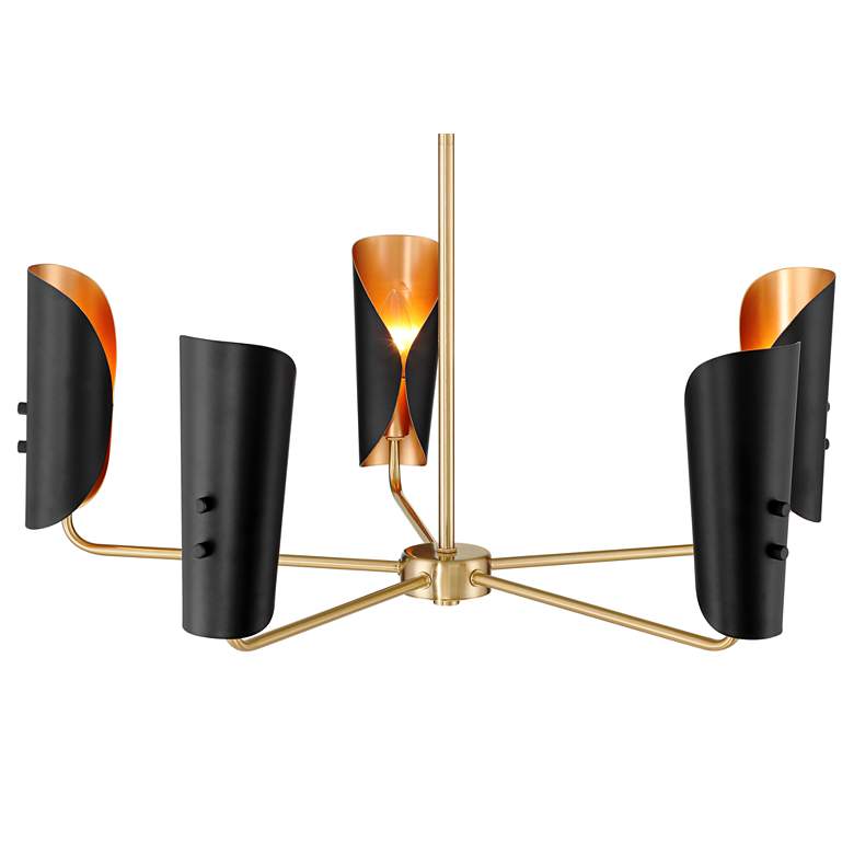 Image 5 Possini Euro Finn 25" Wide Gold and Black 5-Light Modern Chandelier more views