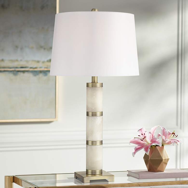 Image 1 Possini Euro Fiona 29" Modern Brass and Alabaster Column Table Lamp