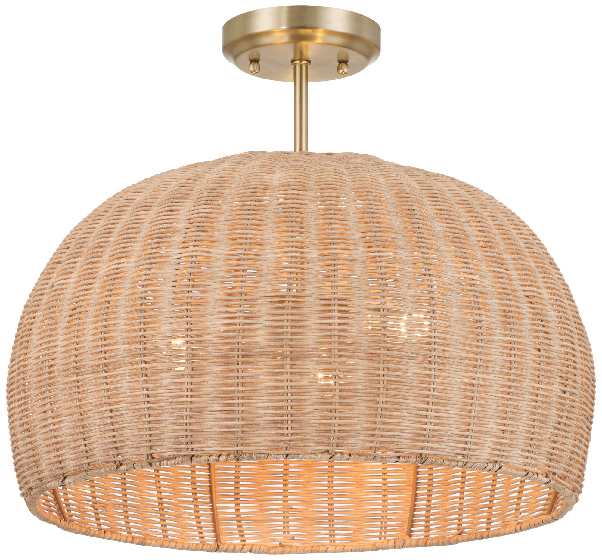 Possini Euro Fitzwilliam 18"W Brass and Wicker 3-Light Ceiling Light in scene