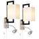 Possini Euro Floating Nickel and Black LED Plug-In Wall Lamps Set of 2