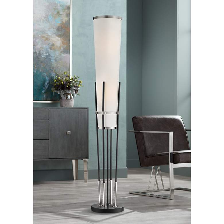 Image 1 Possini Euro Flute 64 inch Black and White 2-Light Modern Floor Lamp