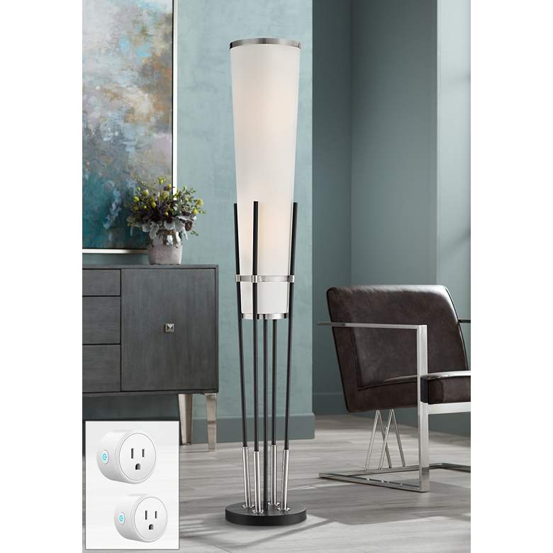 Image 2 Possini Euro Flute 64" Satin Black Floor Lamp with Smart Socket