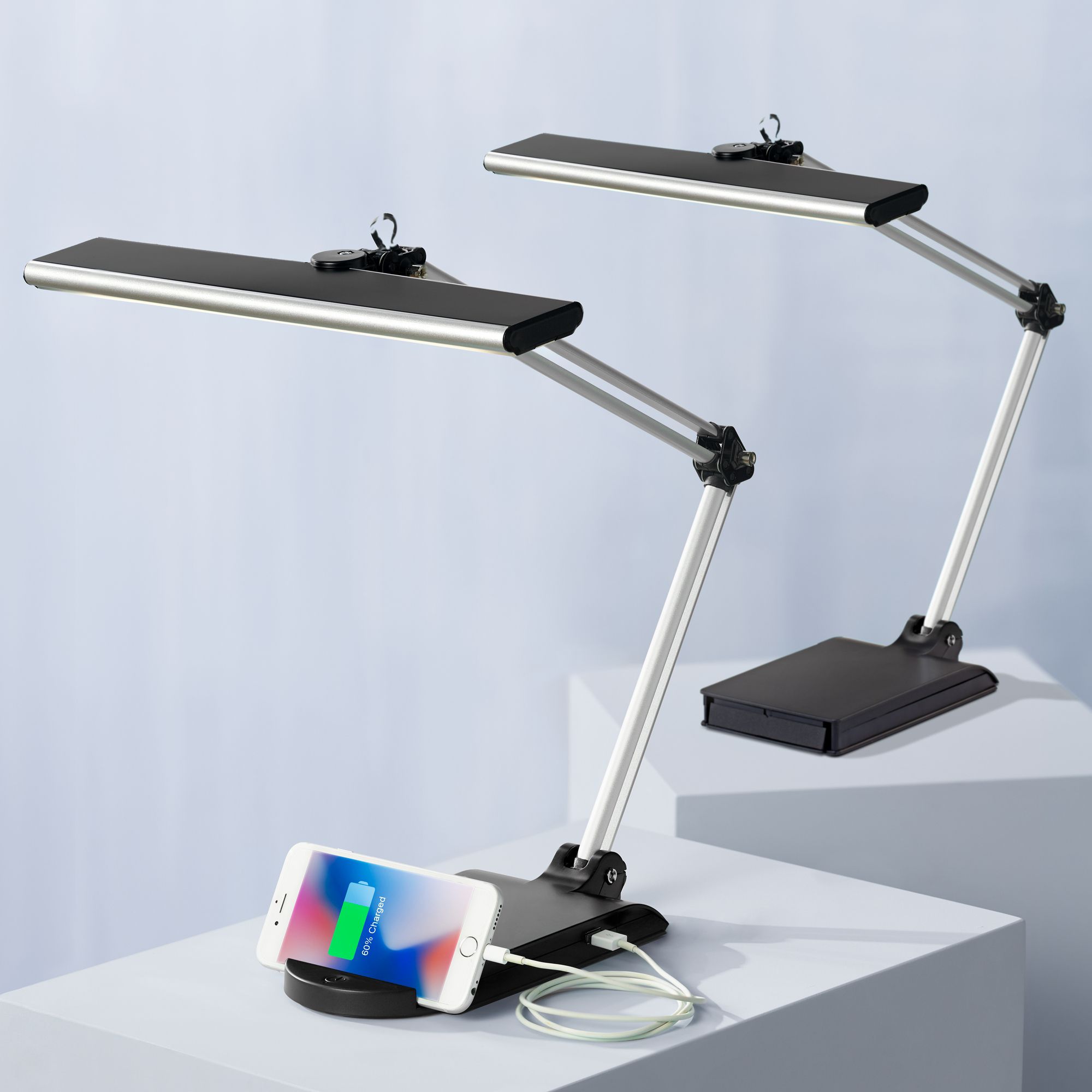 Thumbnail1 of Possini Euro Flynn Black Silver Adjustable LED USB Desk Lamps Set of 2