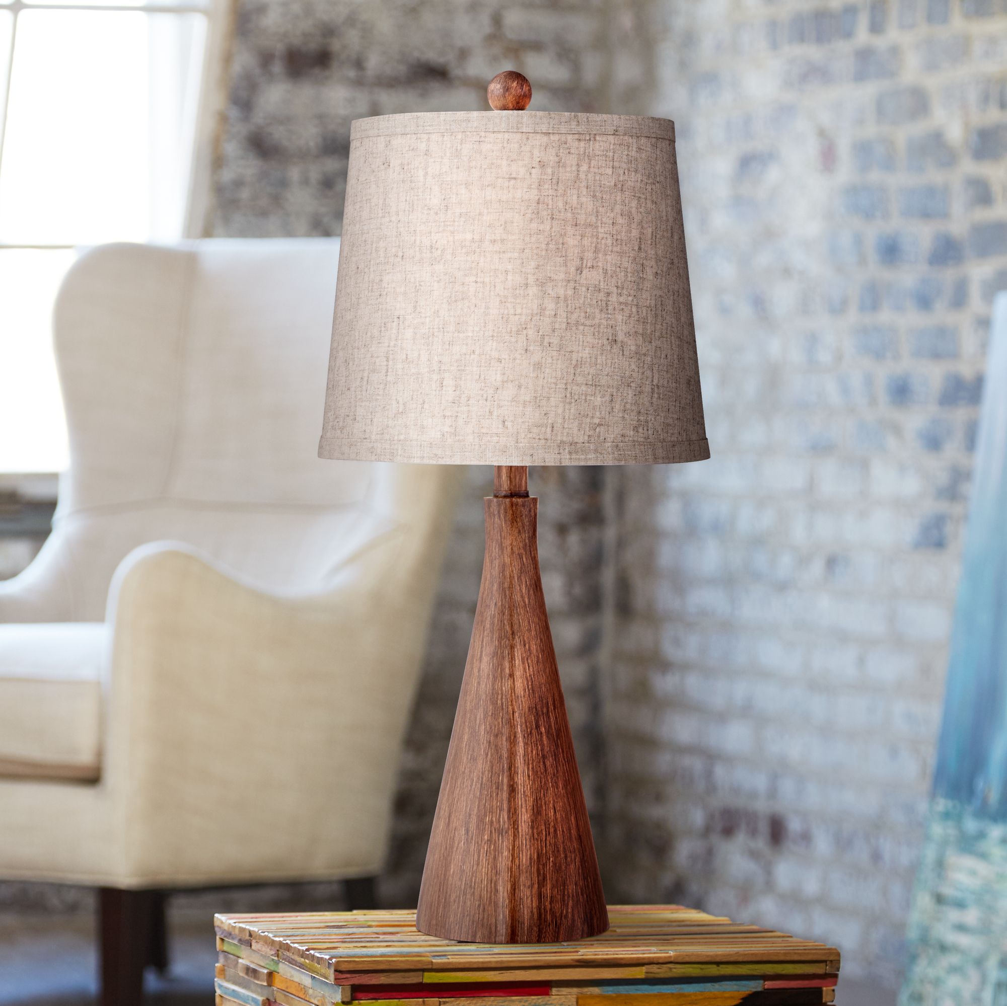 Image 6 Possini Euro Fraiser Modern Cone Faux Wood Table Lamps Set of 2 more views