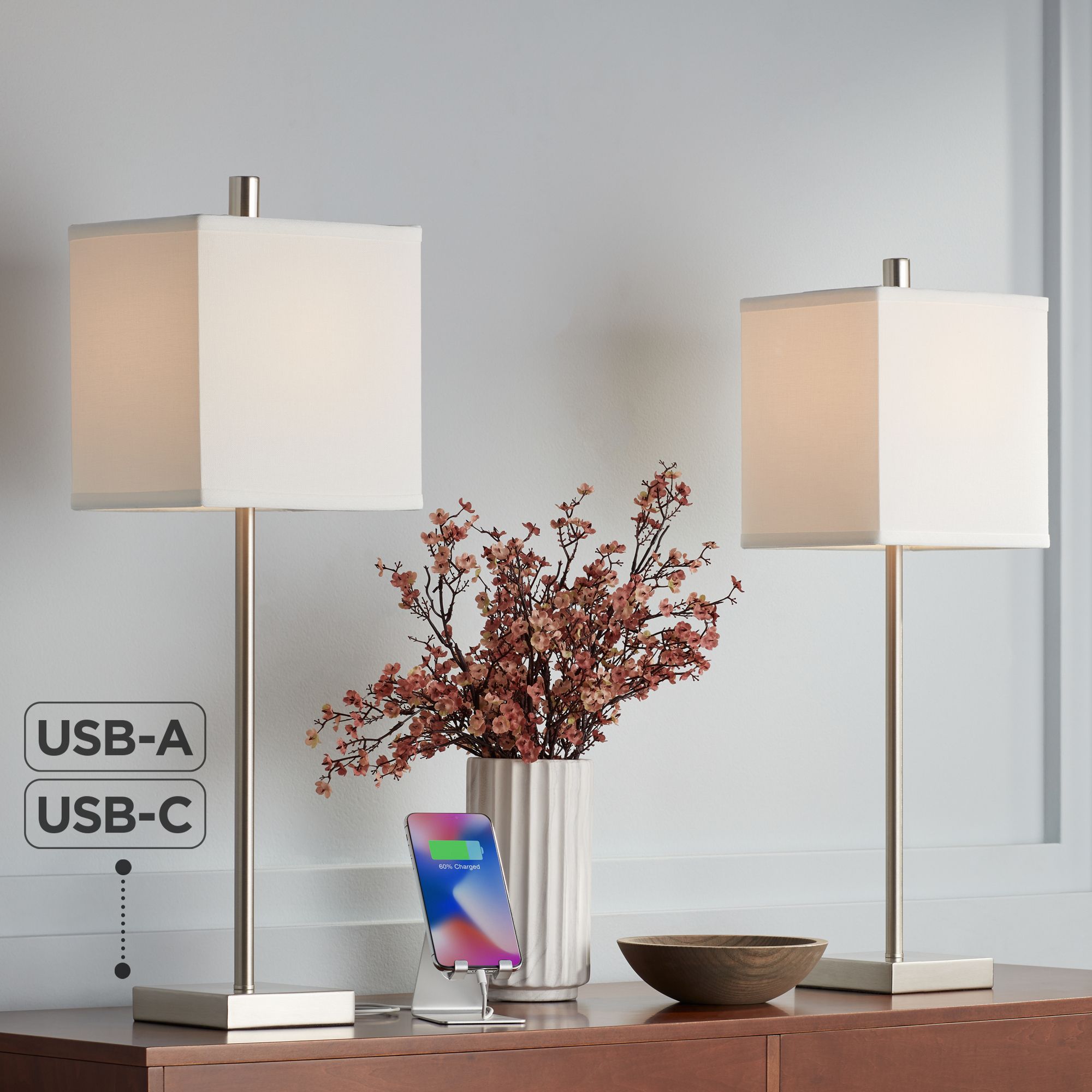 Possini Euro Franco 26 1/2" Modern Stick USB Table Lamps Set of 2