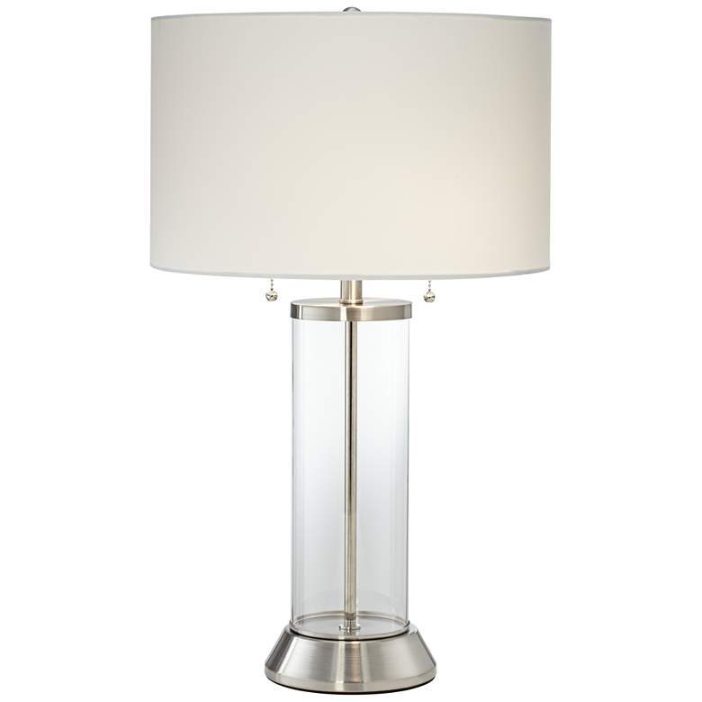 Image 2 Possini Euro Fritz Glass Column Table Lamp with USB Port and Outlet