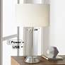 Possini Euro Fritz Glass Column Table Lamp with USB Port and Outlet