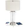 Possini Euro Fritz Glass Column Table Lamp with USB Port and Outlet