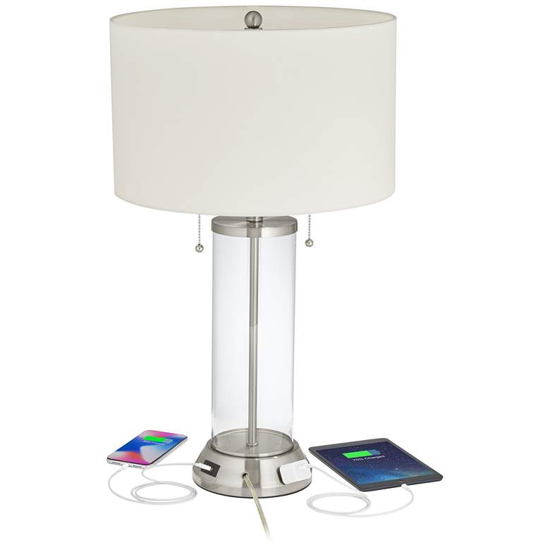 Image 3 Possini Euro Fritz Glass Column Table Lamp with USB Port and Outlet more views