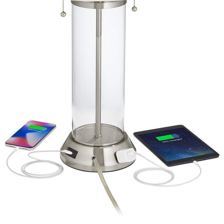 Image 4 Possini Euro Fritz Glass Column Table Lamp with USB Port and Outlet more views