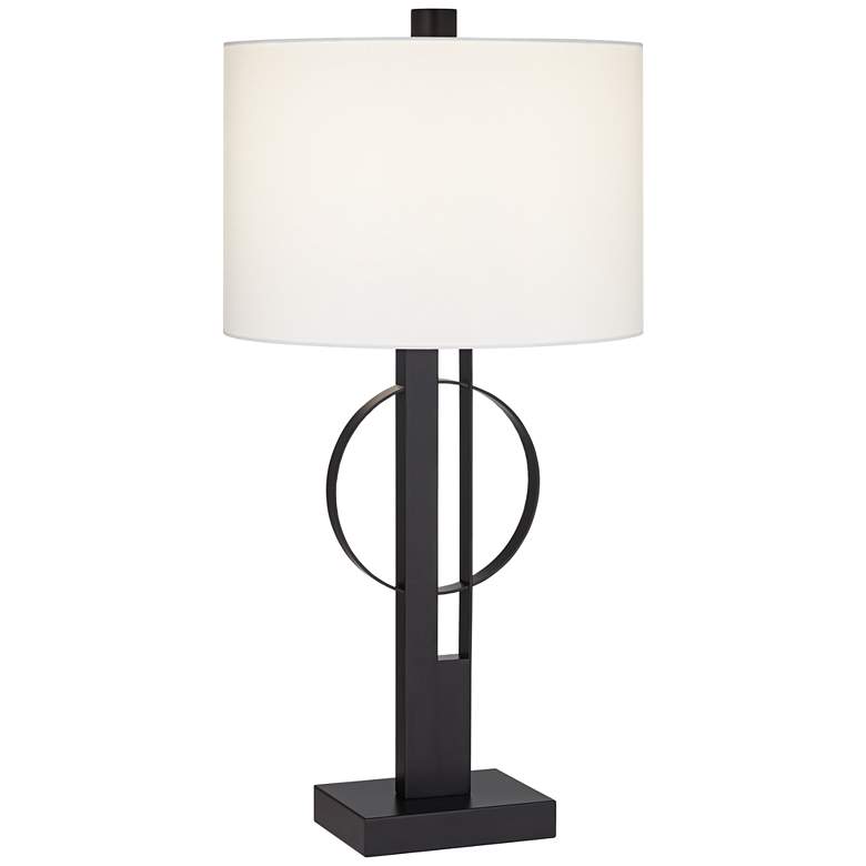 Image 2 Possini Euro Galaxy 32 inch High Black Geometric Base Dual USB Table Lamp