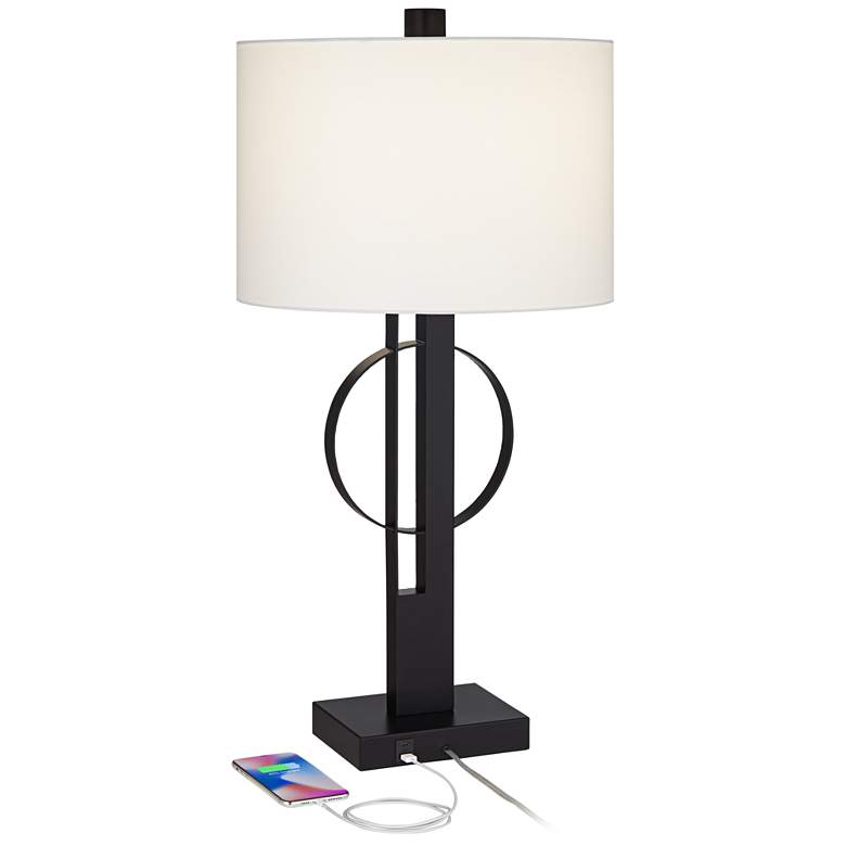 Image 4 Possini Euro Galaxy 32" High Black Geometric Base Dual USB Table Lamp more views