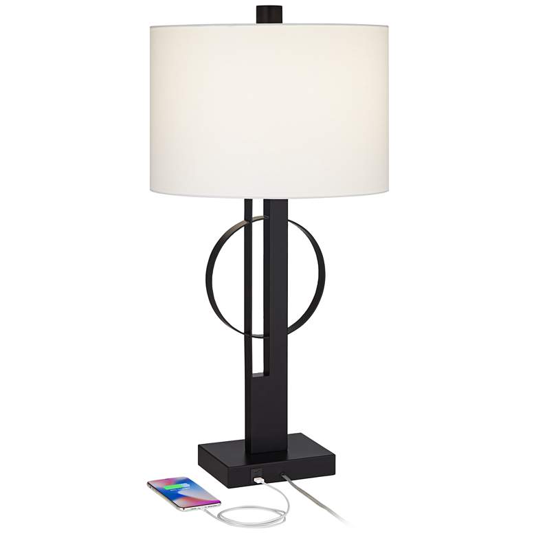 Image 3 Possini Euro Galaxy 32 inch High Black Geometric Base Dual USB Table Lamp more views