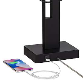 Image4 of Possini Euro Galaxy 32" High Black Geometric Base Dual USB Table Lamp more views