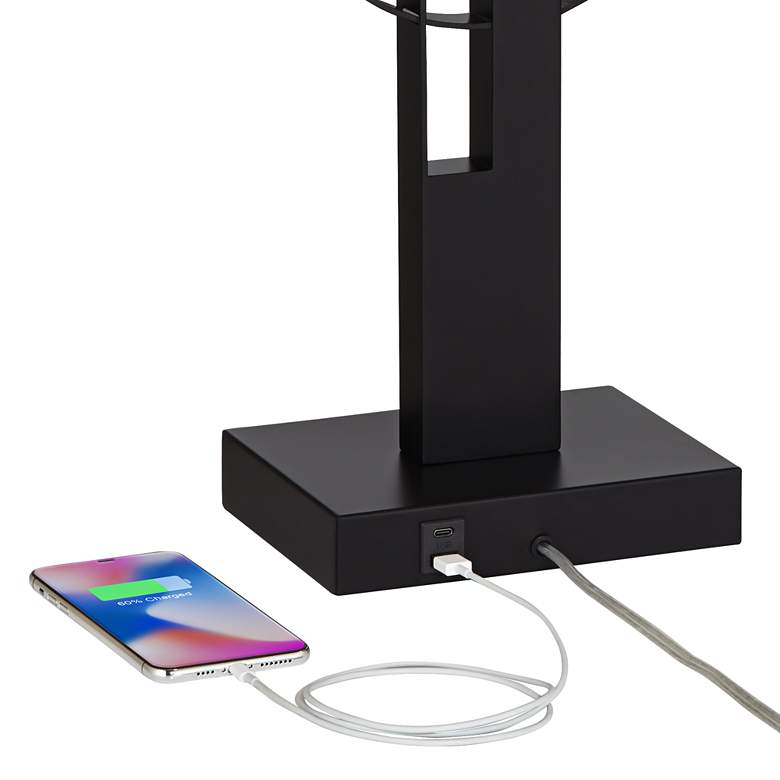 Image 5 Possini Euro Galaxy 32" High Black Geometric Base Dual USB Table Lamp more views