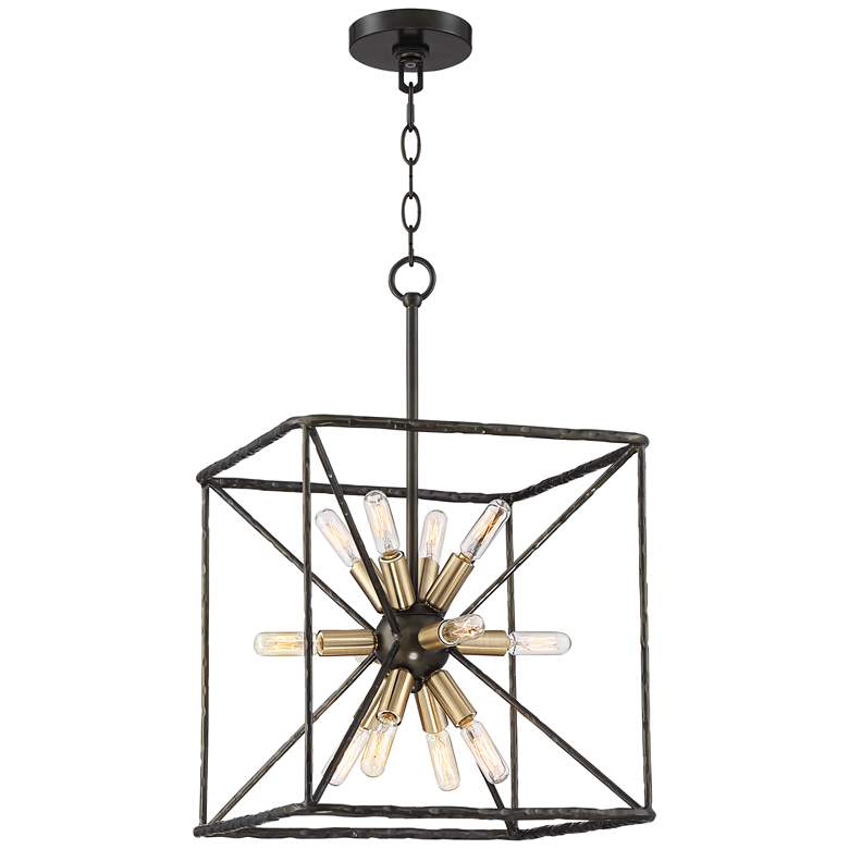 Image 3 Possini Euro Gantz 15 inch Bronze-Brass 12-Light Square Modern Pendant