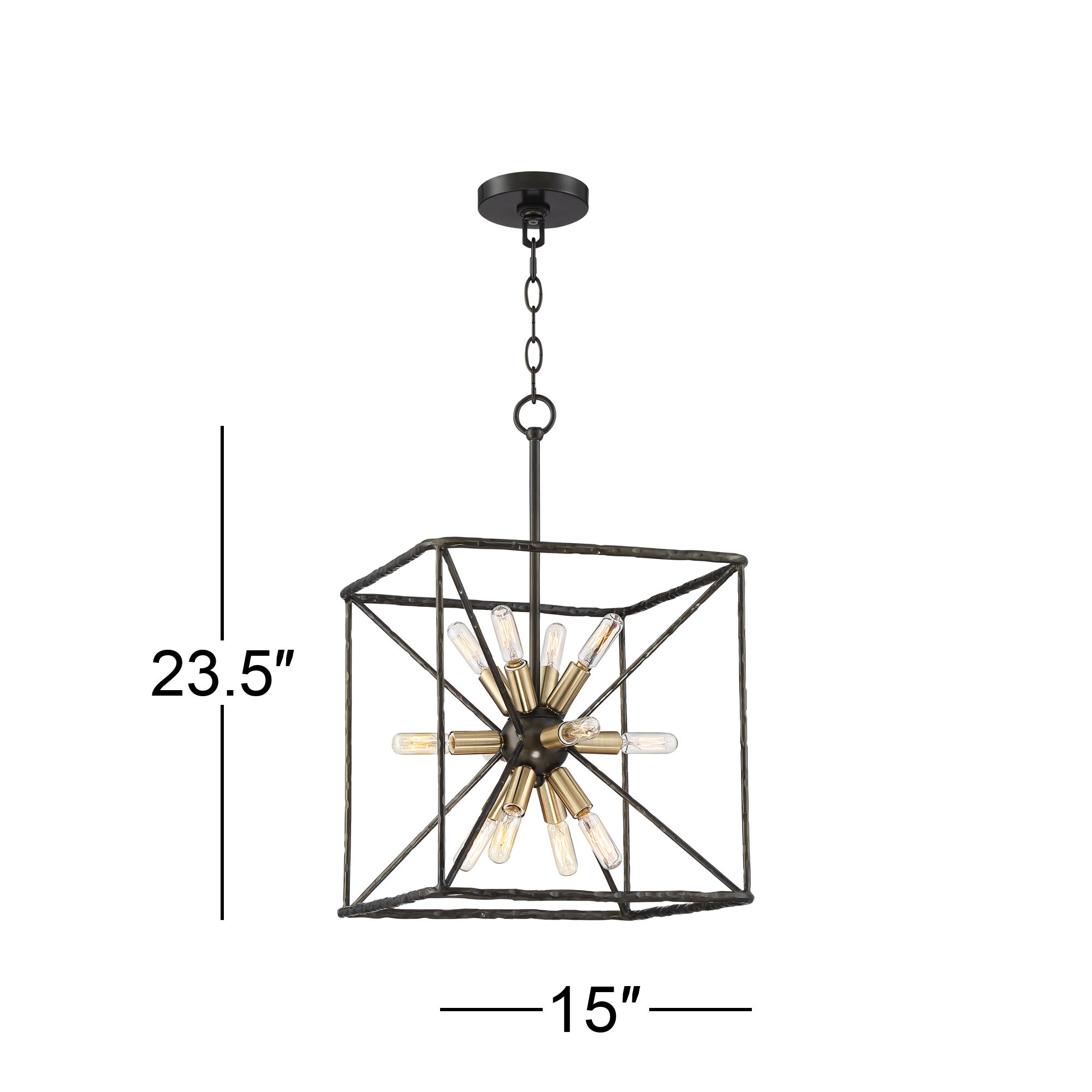 Possini Euro Gantz 15" Bronze-Brass 12-Light Square Modern Pendant in scene