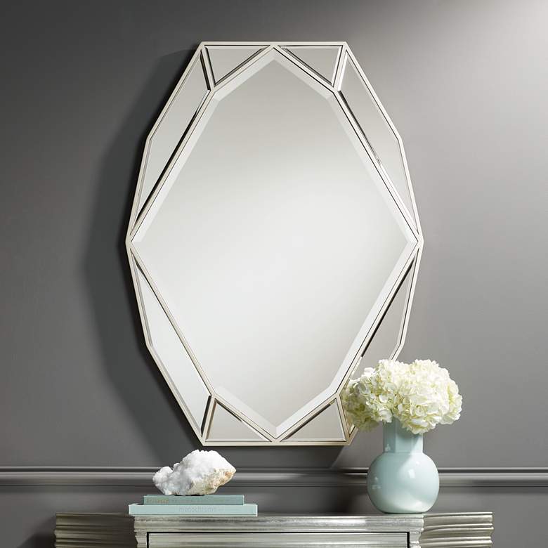 Image 1 Possini Euro Garin 28 inch x 38 inch Warm Silver Wall Mirror